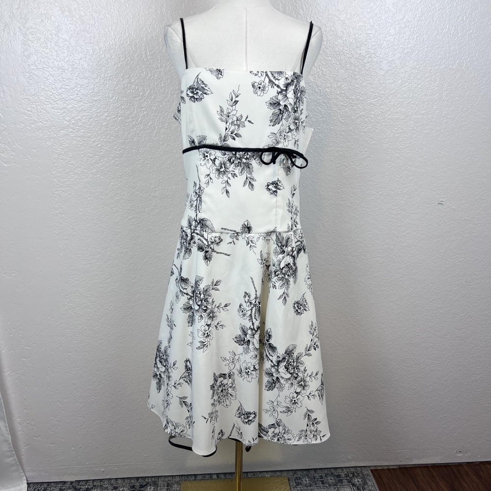 Vintage B Smart Dress Womens‎ 13/14 White Black Floral Fit Flare Fairy Romantic